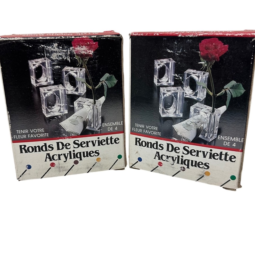Vintage 1986 Action Industries Clear Acrylic Napkin Rings Bud Vase Set of 8